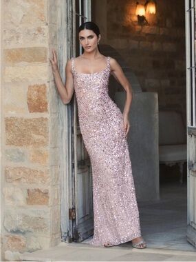 MAC DUGGAL Pink Sequined Low Back Slip Gown